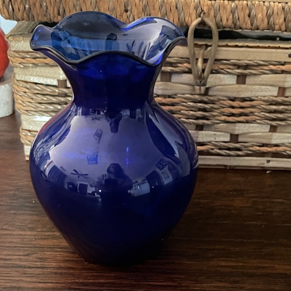 Cobalt Blue Bud Vase with Ruffled Edge